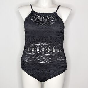 Aqua Green Black Net One Piece Swimsuit XL